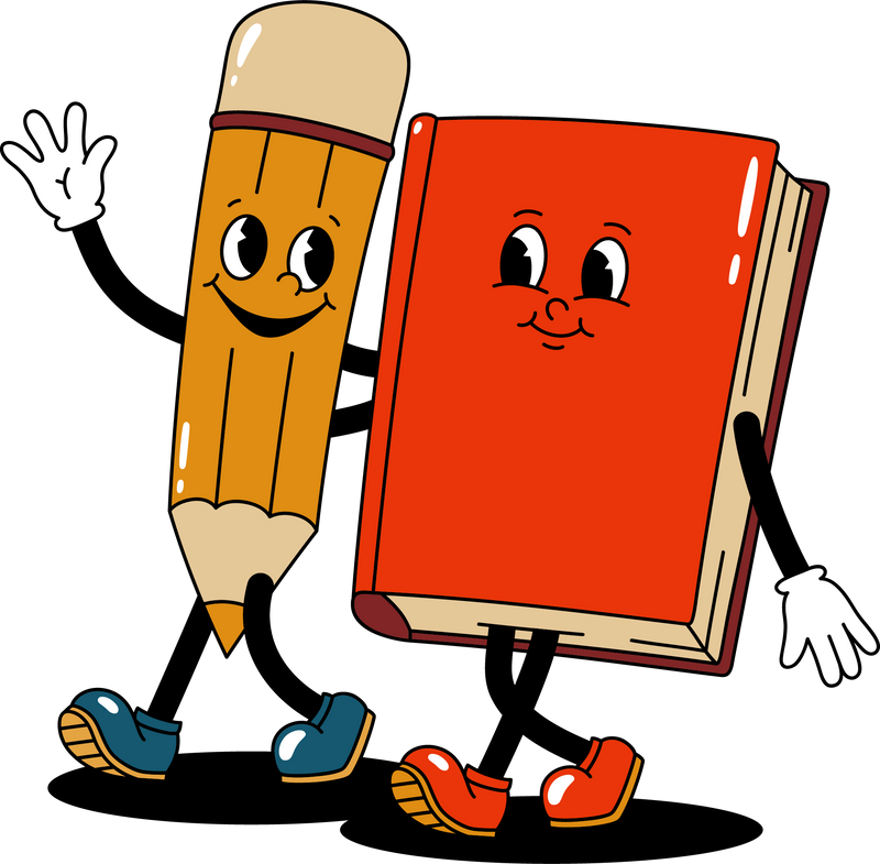 Book and pencil retro mascot